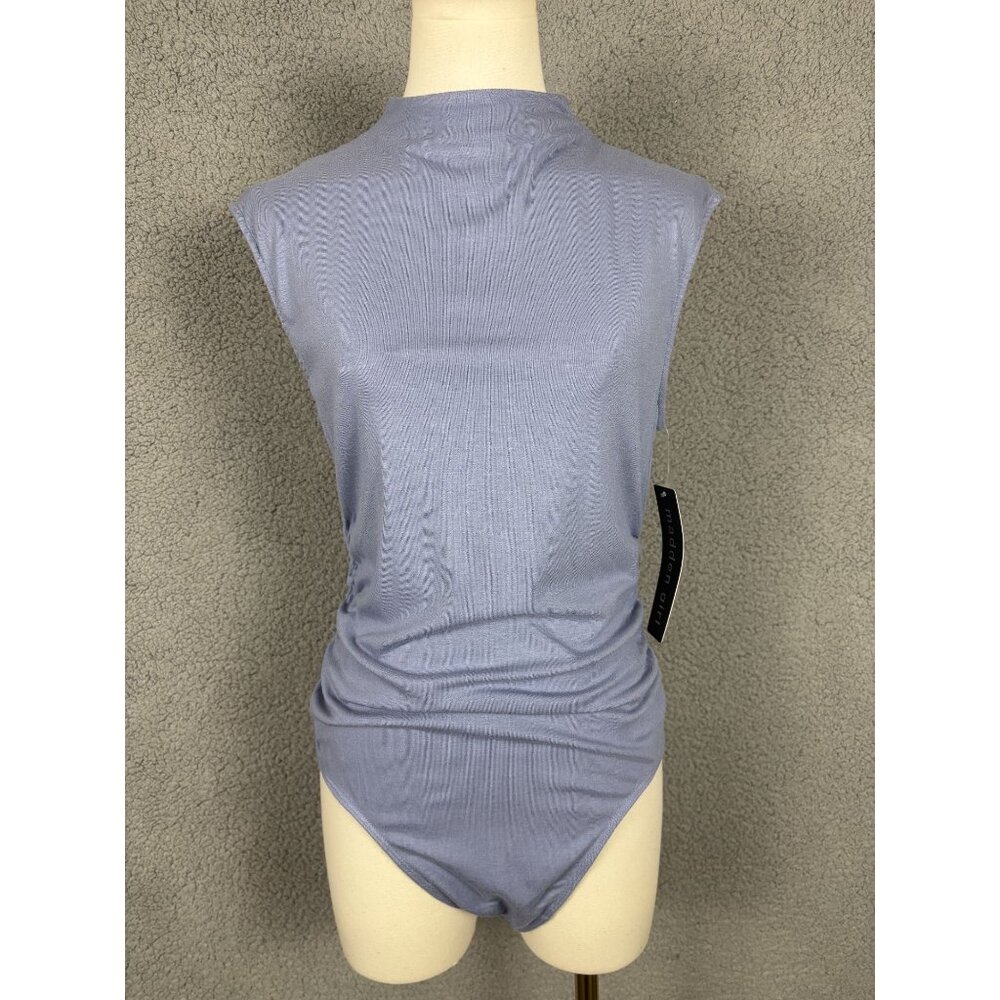 Madden Girl Juniors' Ruched Mock-Neck Sleeveless Bodysuit Rustic Blue XL NWT's